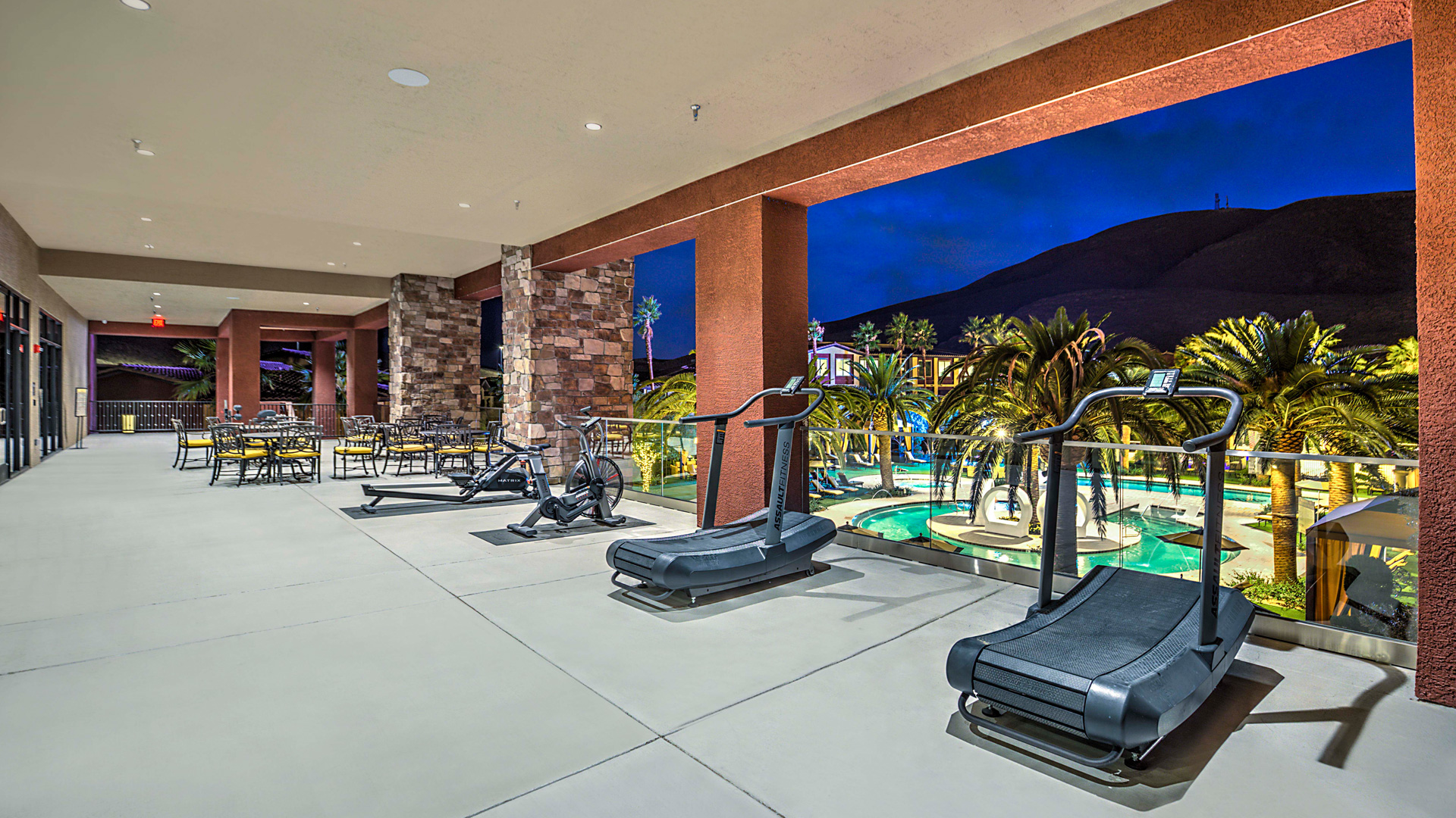 outdoor exercise area with treadmills 
